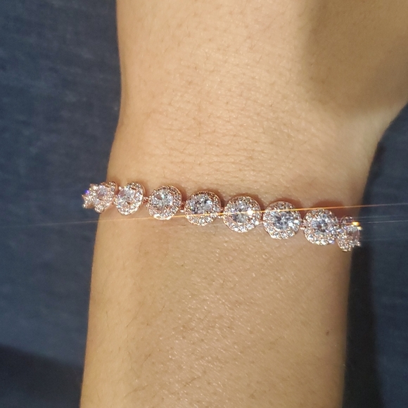 Rose Gold Sterling Silver pull chain tennis bracelet Brand New - Picture 2 of 4